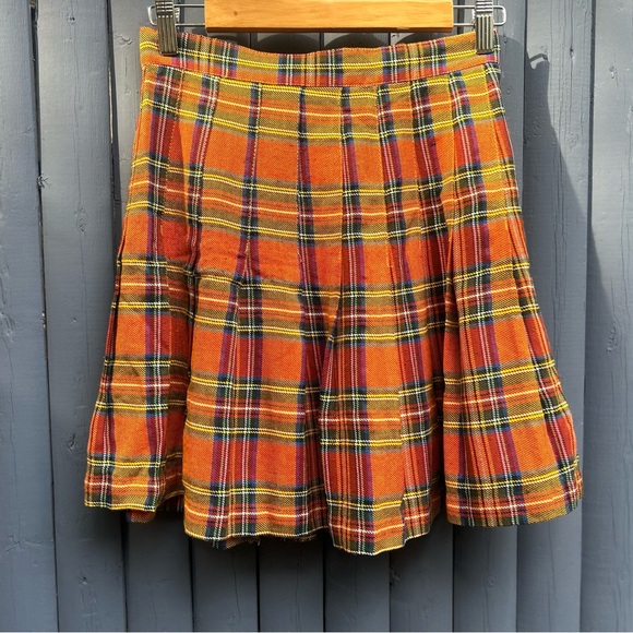 Vintage 90s Clueless Pleated Plaid Orange Skirt - Picture 1 of 6